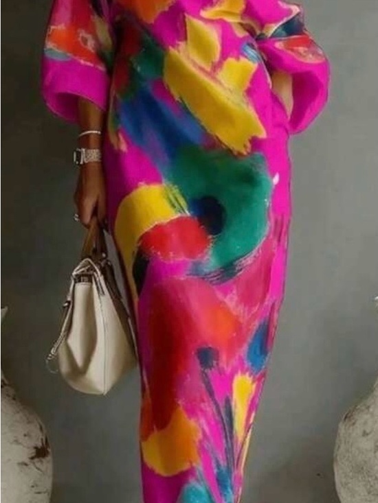 SHEIN Dresses & Skirts - SHEIN Fuchsia Multicolor Brushstroke Maxi Dress